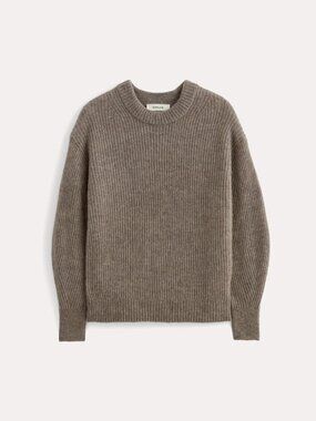Everlane Women's Cocoon Crew Neck in Alpaca Sweater in Taupe Melange, Size Large